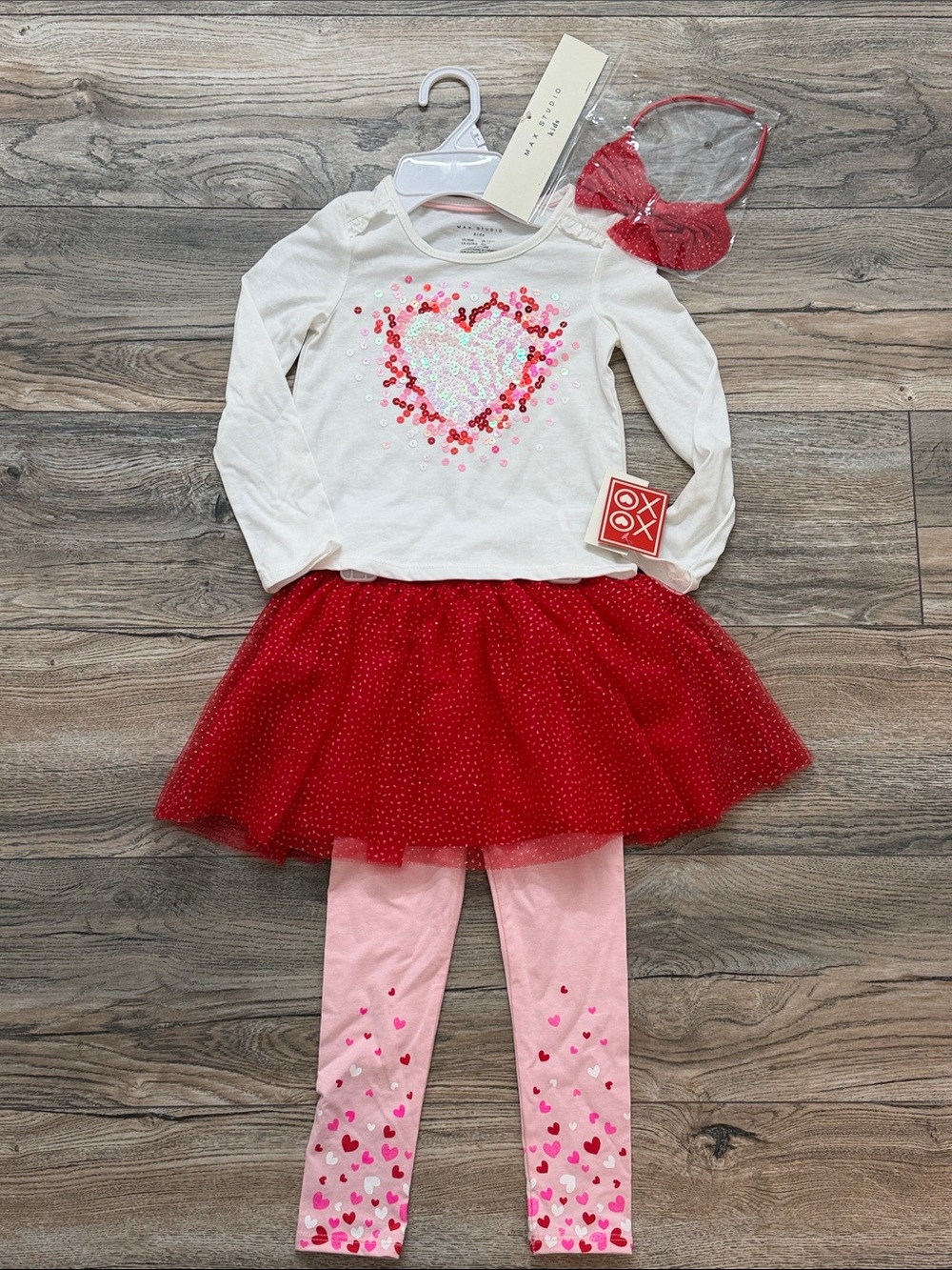 Max Studio Red Tulle Tutu & Heart Sequin Top Set